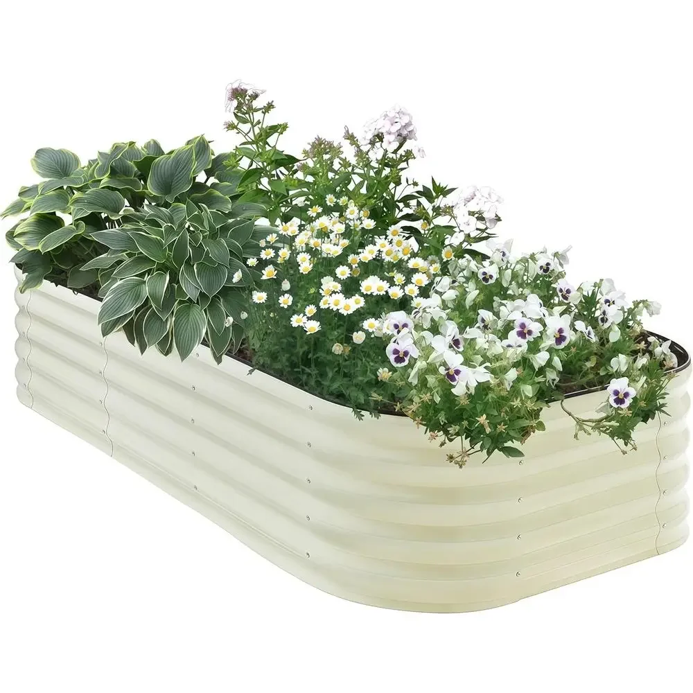 Oval Steel Raised Garden Bed - 8x2ft Tall 17, 9-in-1 Planter for Vegetables/Flowers, Rust-Resistant with Rubber Edge