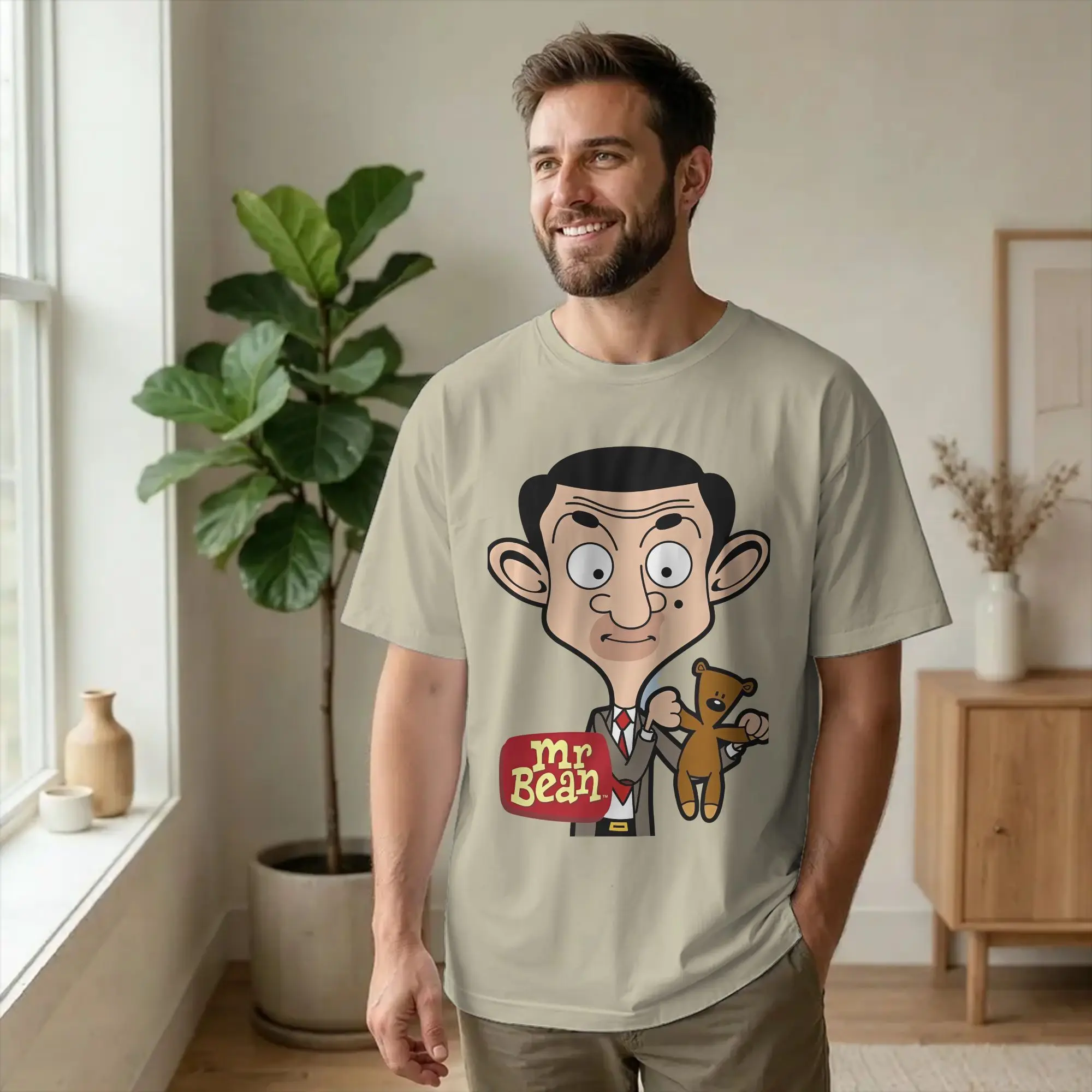 Novelty Funny Mr Beans  Tshirt Men's O-neck Short Sleeve Top Tee  Cotton Summer TopsTops