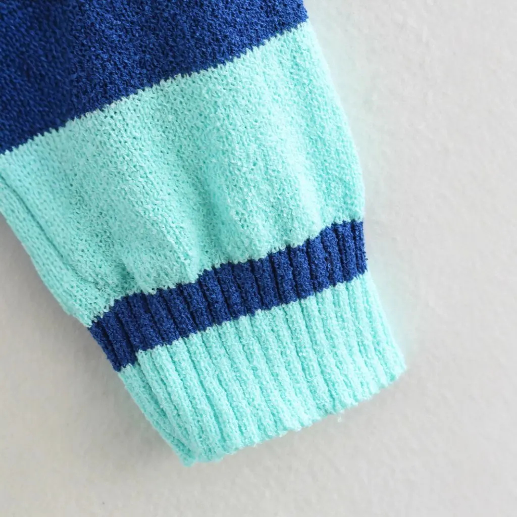

Women's V-Neck Cardigan Autumn Loose Long Sleeve Striped Knitted Color Matching European American Style