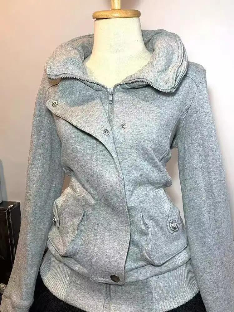

2026 New Vintage Coat Zipper Slim Casual Hood Top Y2k Womens Goth Punk Streetwear Polo Jacket Sweatshirt Basics Hoodie Autumn