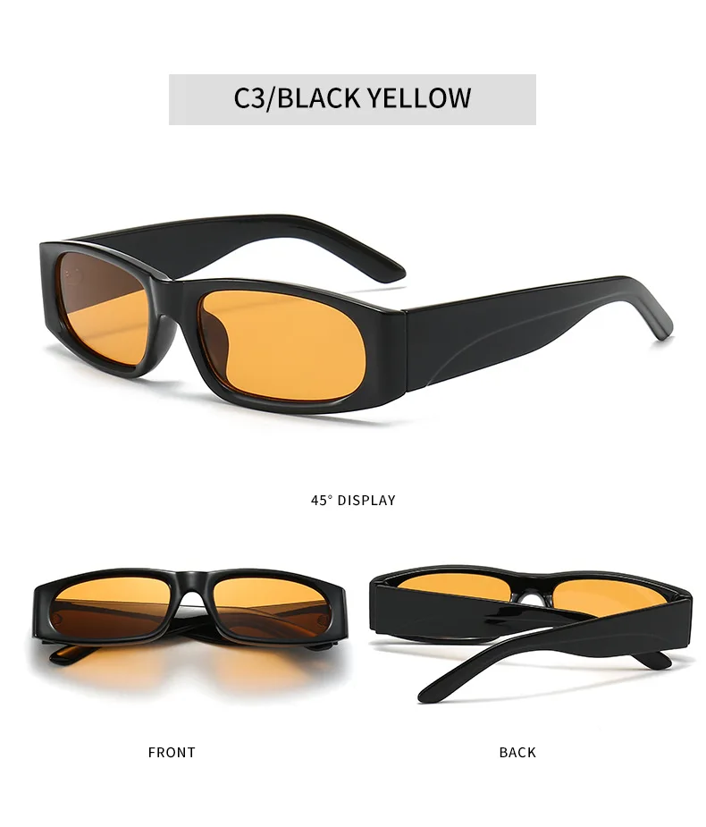 Schwarze Sonnenbrille im Hiphop-Stil mit schmalem Rahmen für Herren im Retro-Stil, mühelose orangefarbene Sonnenbrille UV400 – Detail 8
