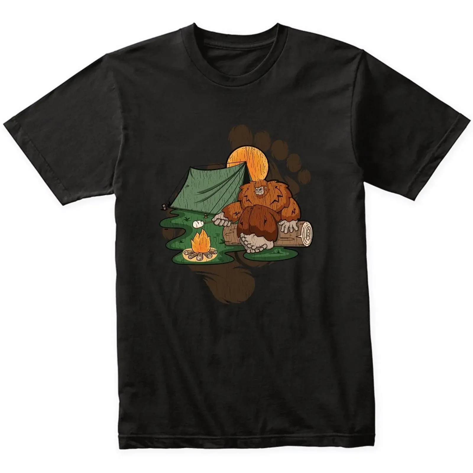 Bigfoot Camping T Shirt Sasquatch Roasting Marshmallows Funny vintage Washed Casual Versatile Comfortable designer clothes