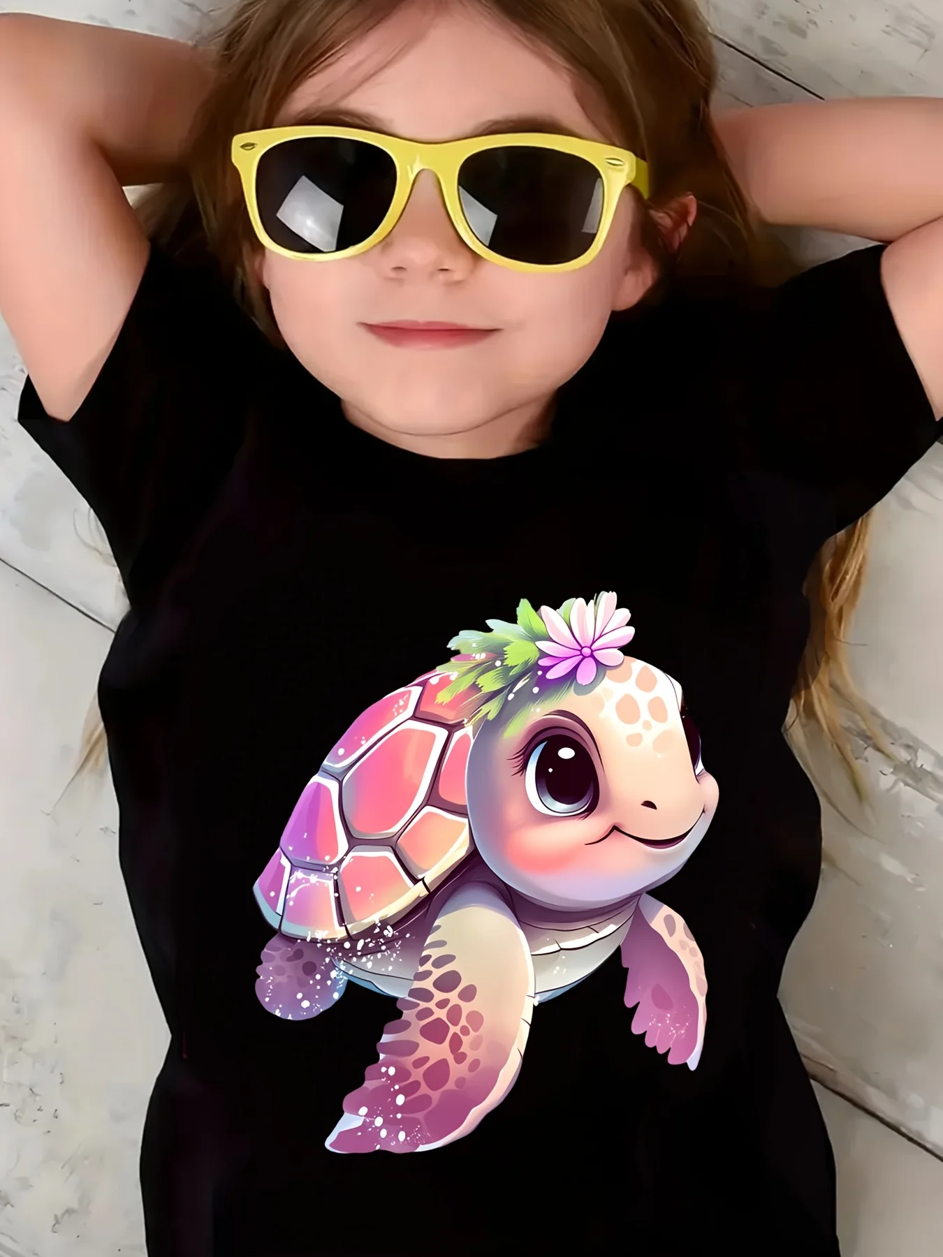Baby Girl Kawaii Pink Turtle Graphic T-shirt Children's Super Beautiful Cute Casual O-neck Short Sleeve Spring and Summer Daily Home Holiday Clothing Cheap and Comfortable Original Style T-shirt Clothing