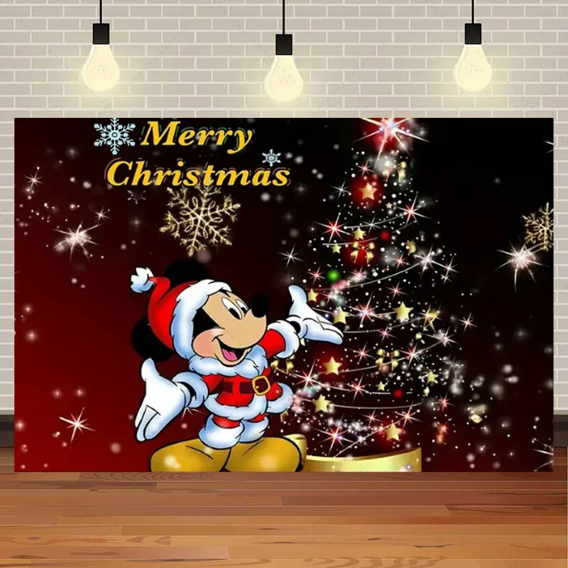 Disney Mickey Christmas Minnie Decoration Background Merry Christmas Boys Girls Birthday Party Photography Studio Props Custom