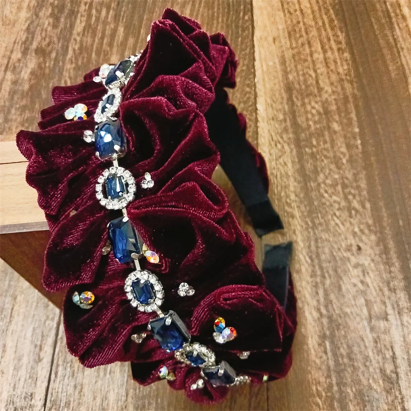Red Wide Baroque Rhinestone Headband Hairbands For Women Crystal Rhinestone Hairband Hair Accessories For Party Q12