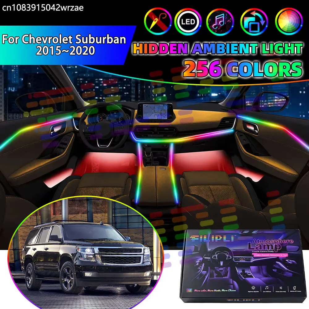 For Chevrolet Suburban 2015~2020 MK11 11th RGB Car Interior Ambient Lights Strips Breathing Lighting Kit App Control LED strips