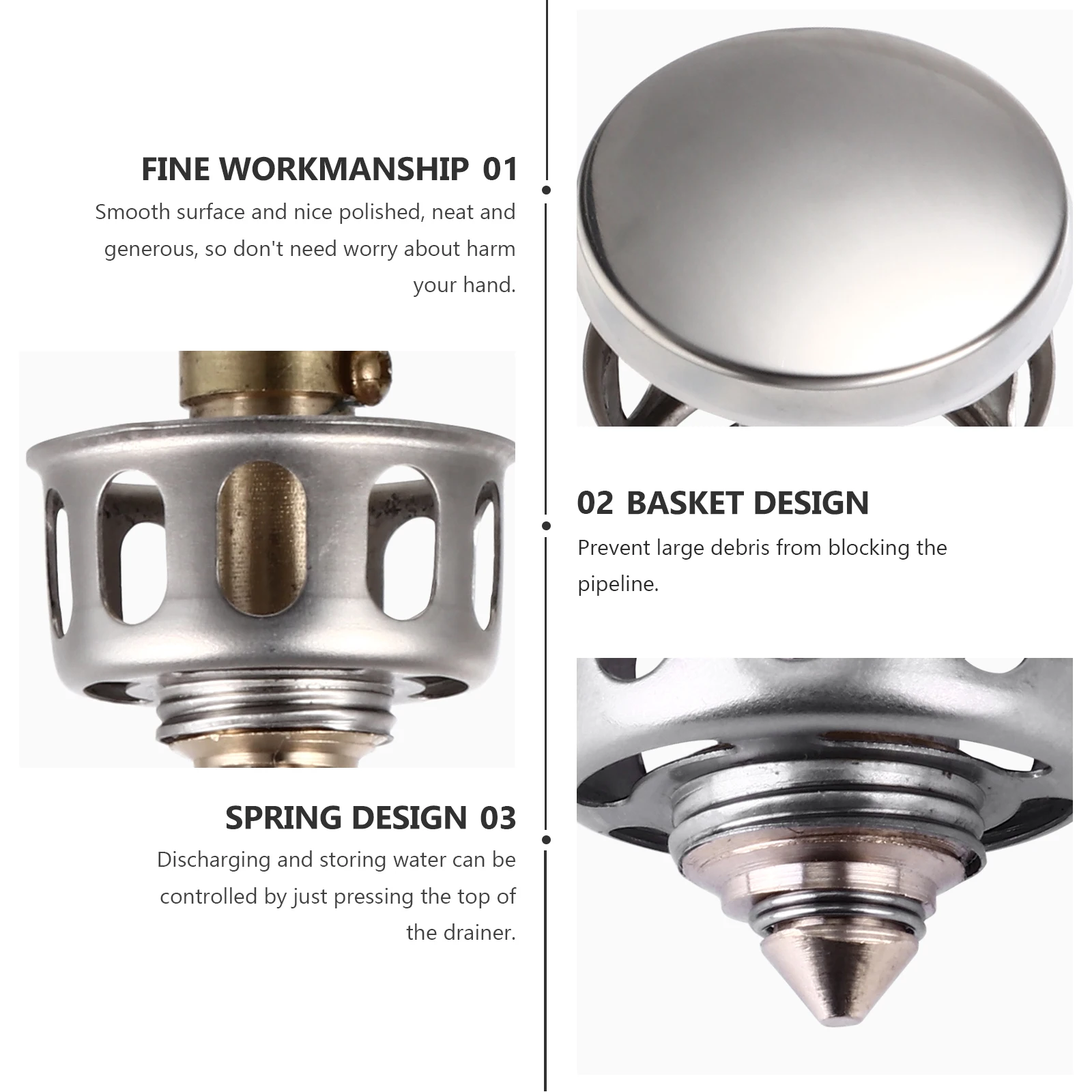 

2pcs Drainer Button Pop Stainless Steel Drain Stopper Leakproof Rust Resistant Smooth Surface Easy Installation Bathroom