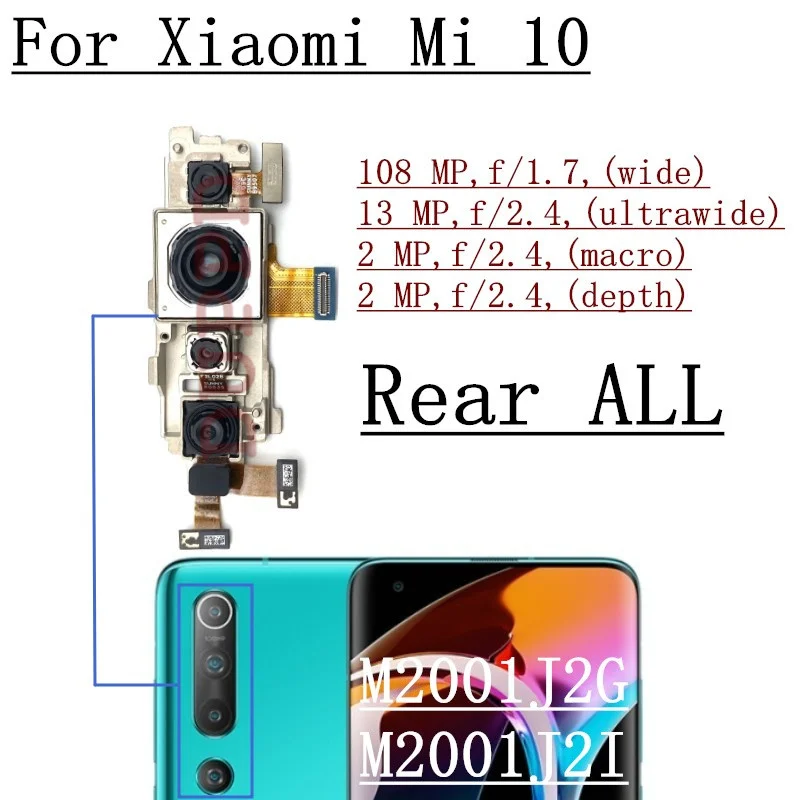 Fotocamera posteriore per Xiaomi Mi 10 Mi10 Pro Ultra 5G Back Main Big Front face Camera Module Flex Cable pezzi di ricambio