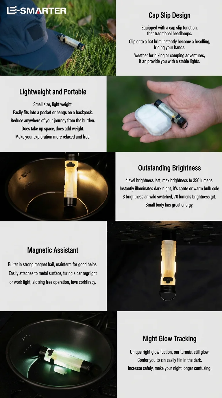 Mini-Taschenlampe für den Außenbereich, LED, USB-aufladbar, mit Schlüsselanhänger-Clip, Kappenlicht, lange Akkulaufzeit, für Notfälle, Wandern, Camping – Detail 3