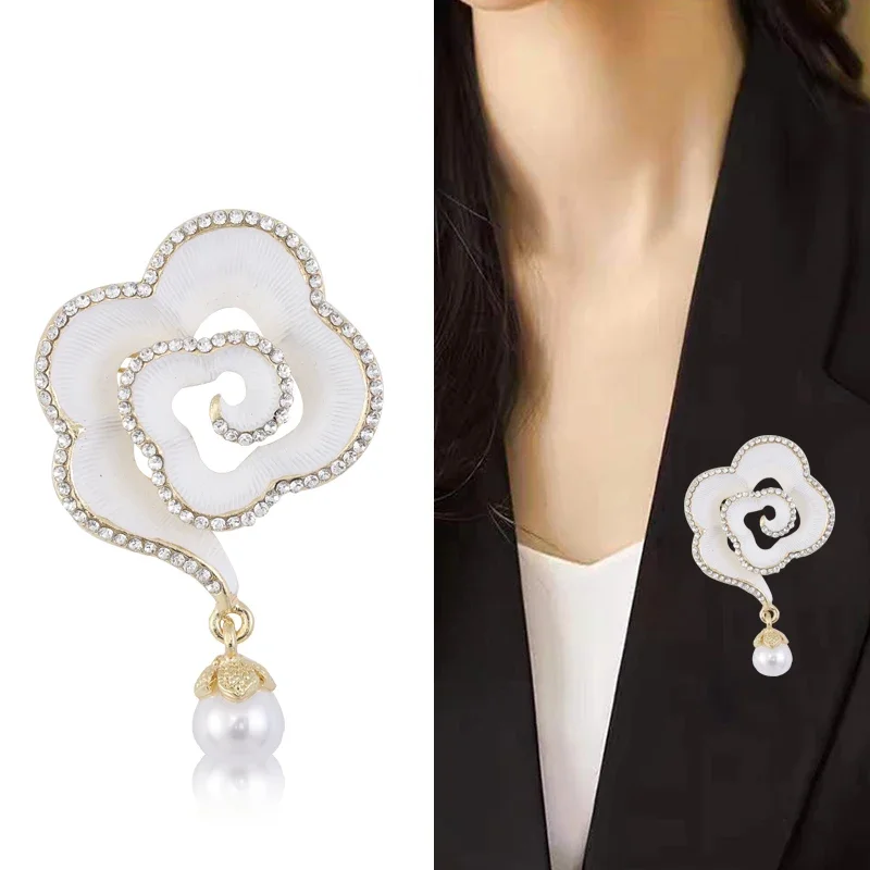 Rhinestone Camellia Brooches for Women Unisex Enamel Flower Design Plant Pins Office Party Friend Gifts Jewelry Accessories