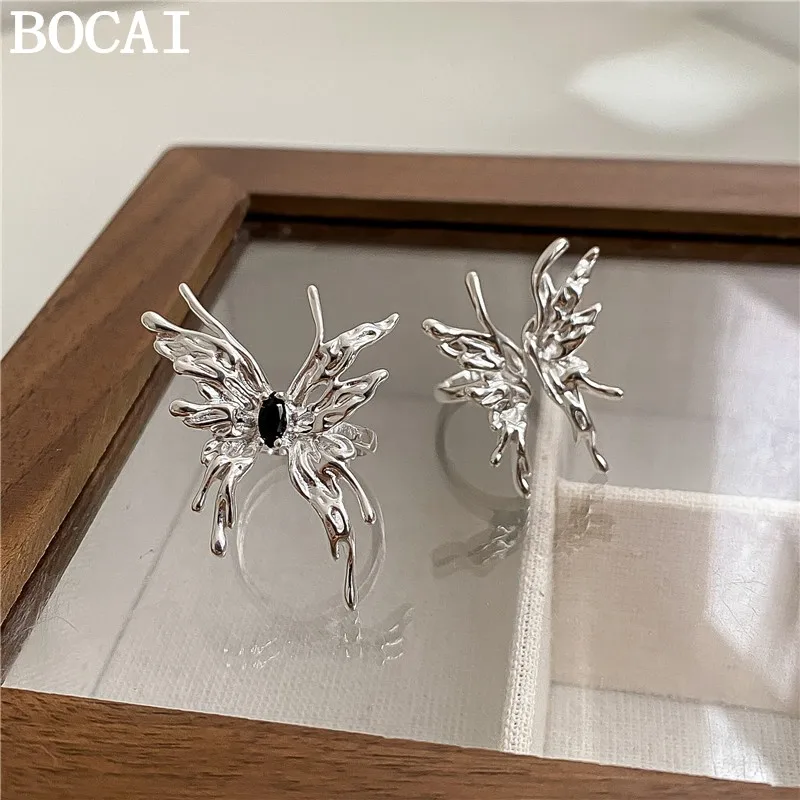 

Новое кольцо BOCAI S925 из серебра с эффектом жидкого био-металла, в форме бабочки, экстравагантное, обтекаемое, женское, подарок