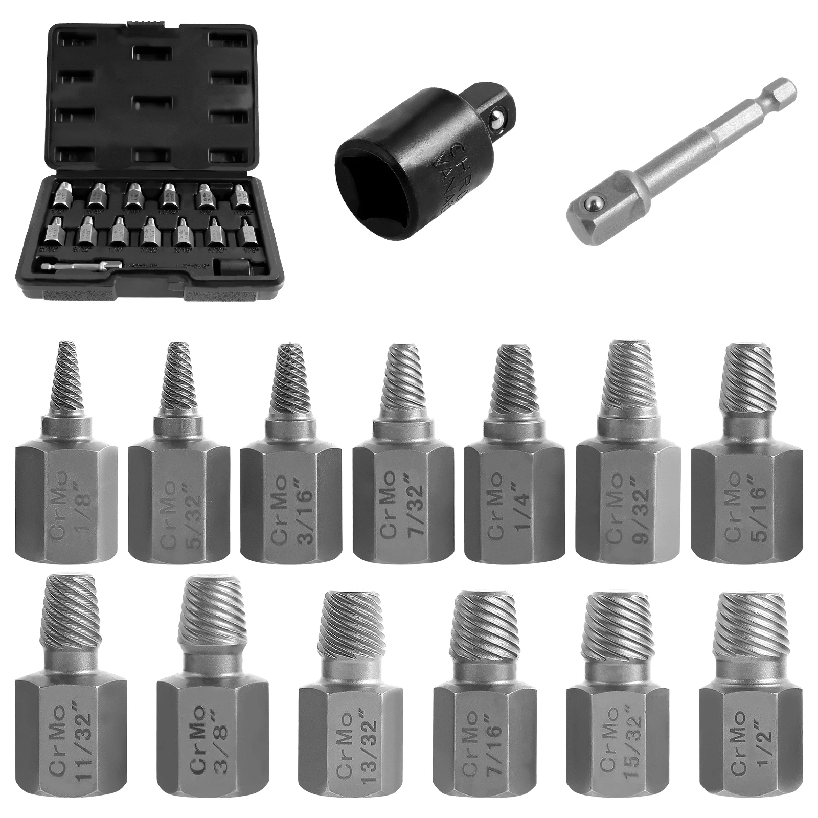 

27/10Pcs Damaged Screw Extractor Set Broken Screw Remover Kit Easy Out Hex Bolt Nut Stud Extractor With 9/32 Square Drive Hole