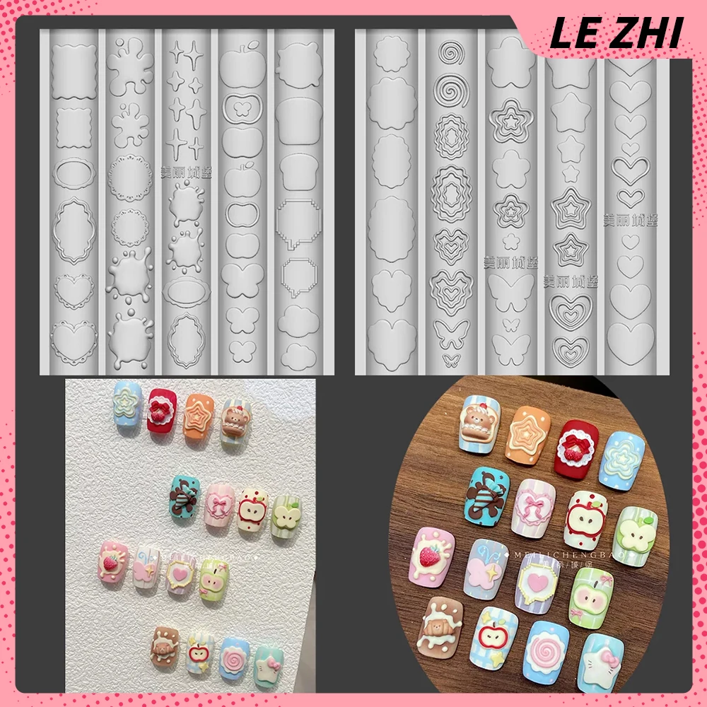 

1Pc Girlish Heart Cute Frame Series 3D Acrylic Nail Art Carving Mold Decora Apple Butterfly Clouds Love Stars Silicone Nail Mold