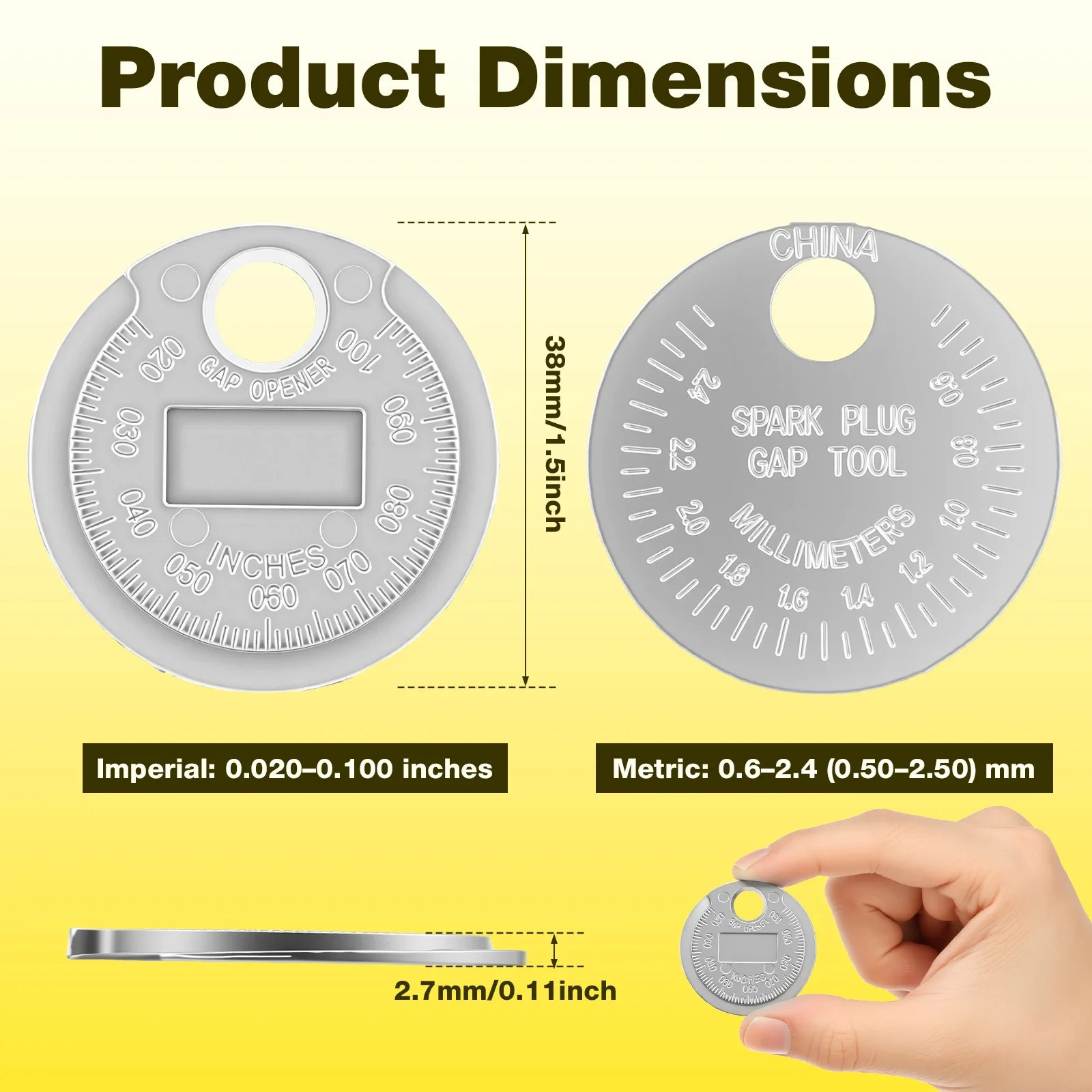 Coin-Type Spark Plug Gap Gauge Zinc Alloy Imperial and Metric Measurement for Automotive Motorcycle Spark Plug Measuring Tools