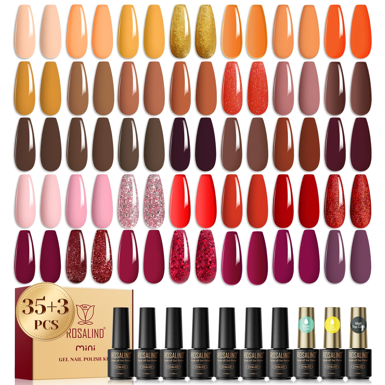 

Rosalind 38Pcs/Set Glass Bottle Gel Nail Polish Set Yellow-orange Colors Cured With UV Lamp Gel Varnishes Set