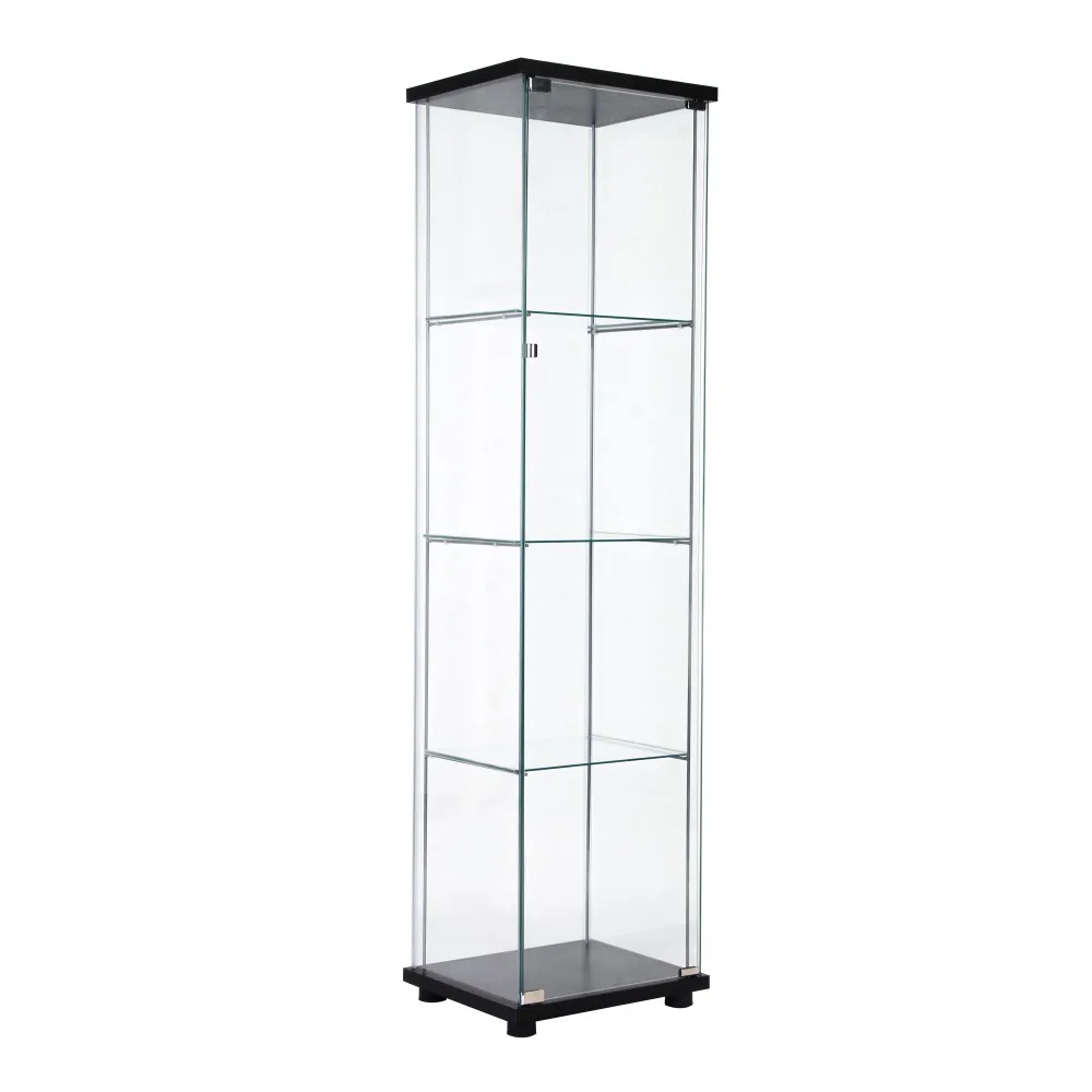 One Door Glass Cabinet Glass Display Cabinet with 4 Shelves, Black Display Stand High Translucency Visualizer