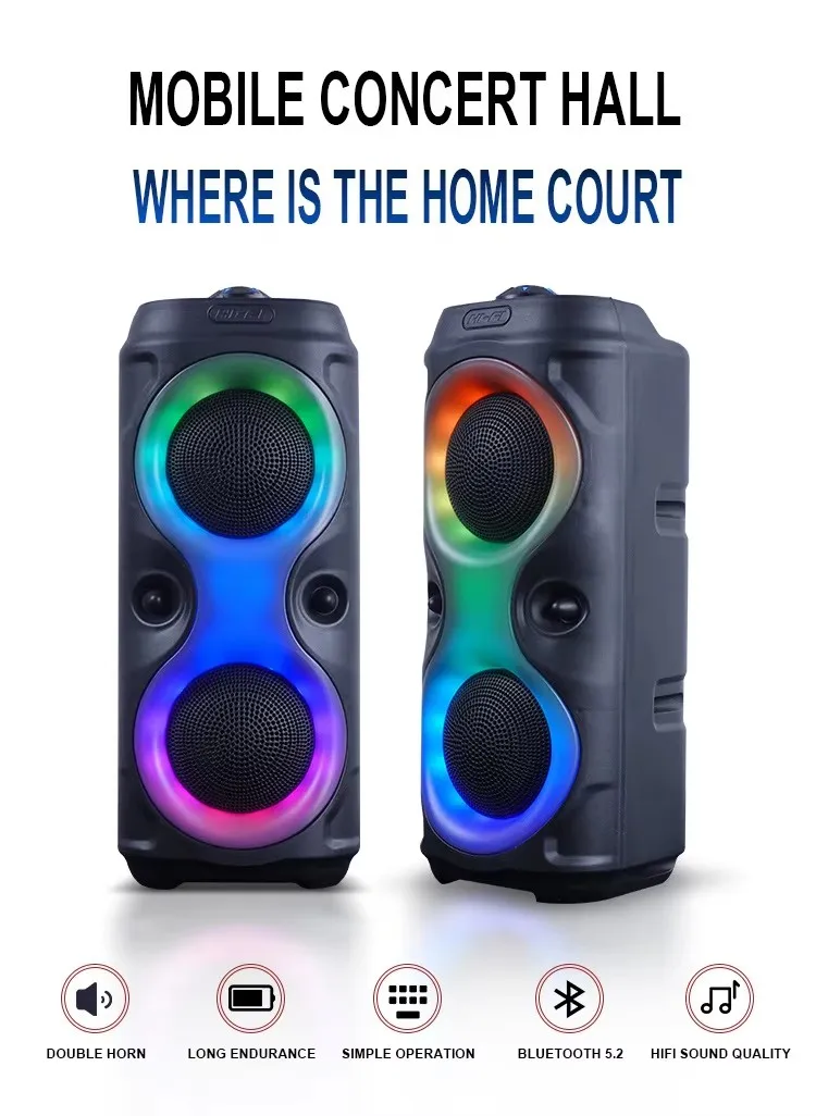 4inch Wireless Portable RGB Lighting Home KTV Karaoke FM Bluetooth Dual Speaker Subwoofer Heavy Bass Sound System Outdoor Party