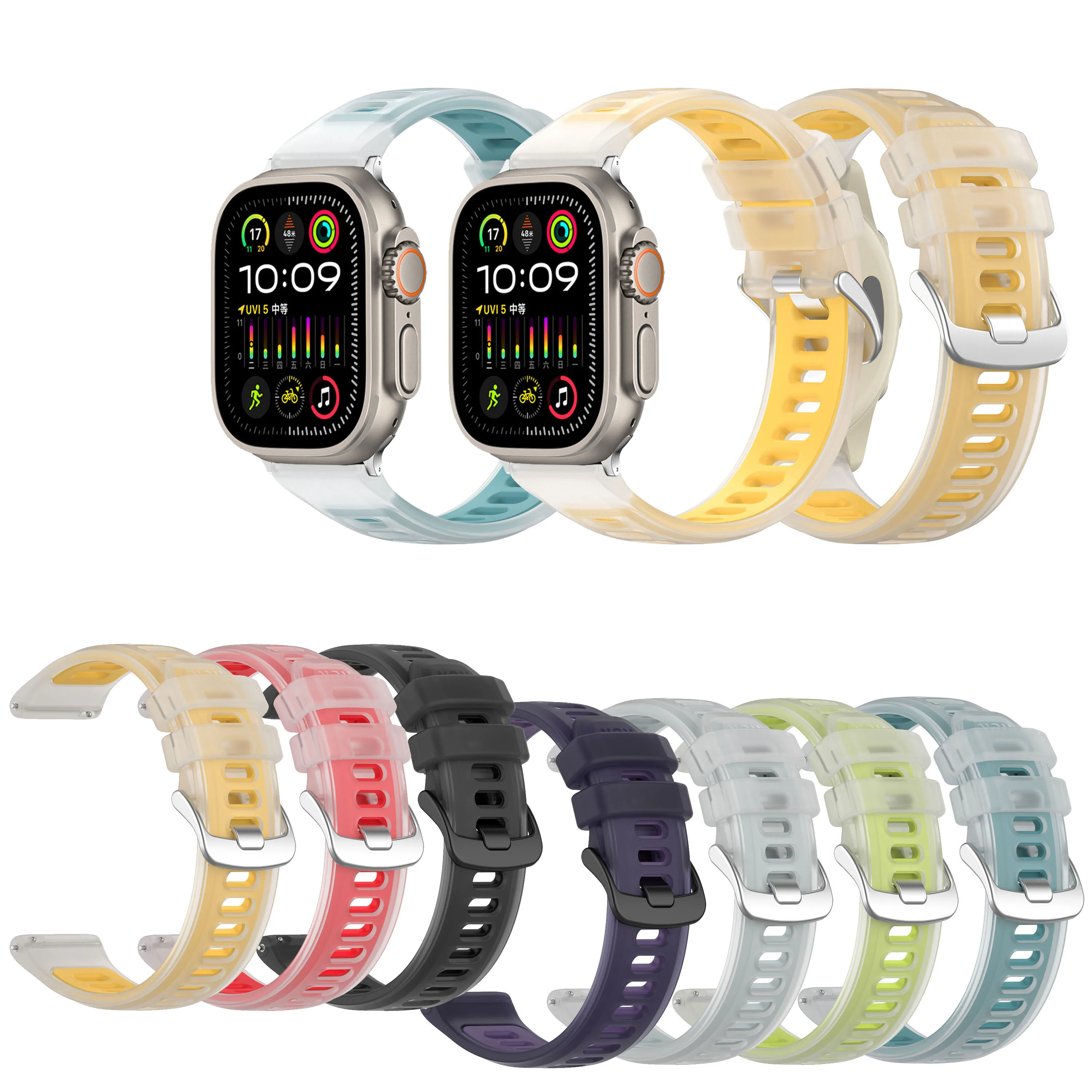 حزام سيليكون لساعة أبل Ultra2 Series 10 9 8 SE 7 6 5 4 3 2 1 لـ IWatch Ultra 49mm 45 41 44 40 42 38 46mm لون هلامي