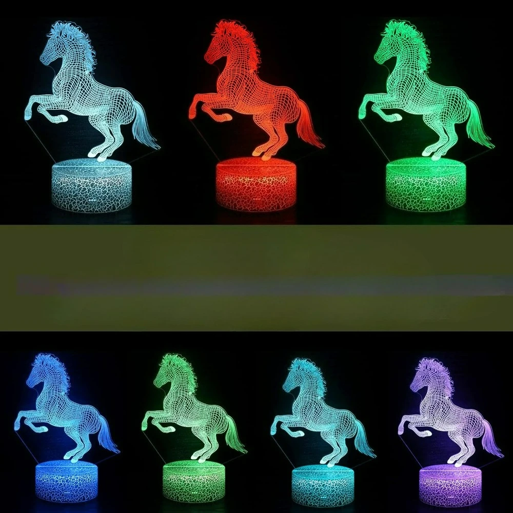 Nighdn Horse Night Light Color Changing 3D Illusion Table Lamp for Kids Boy Girl Room Decoration Holiday Birthday Christmas Gift