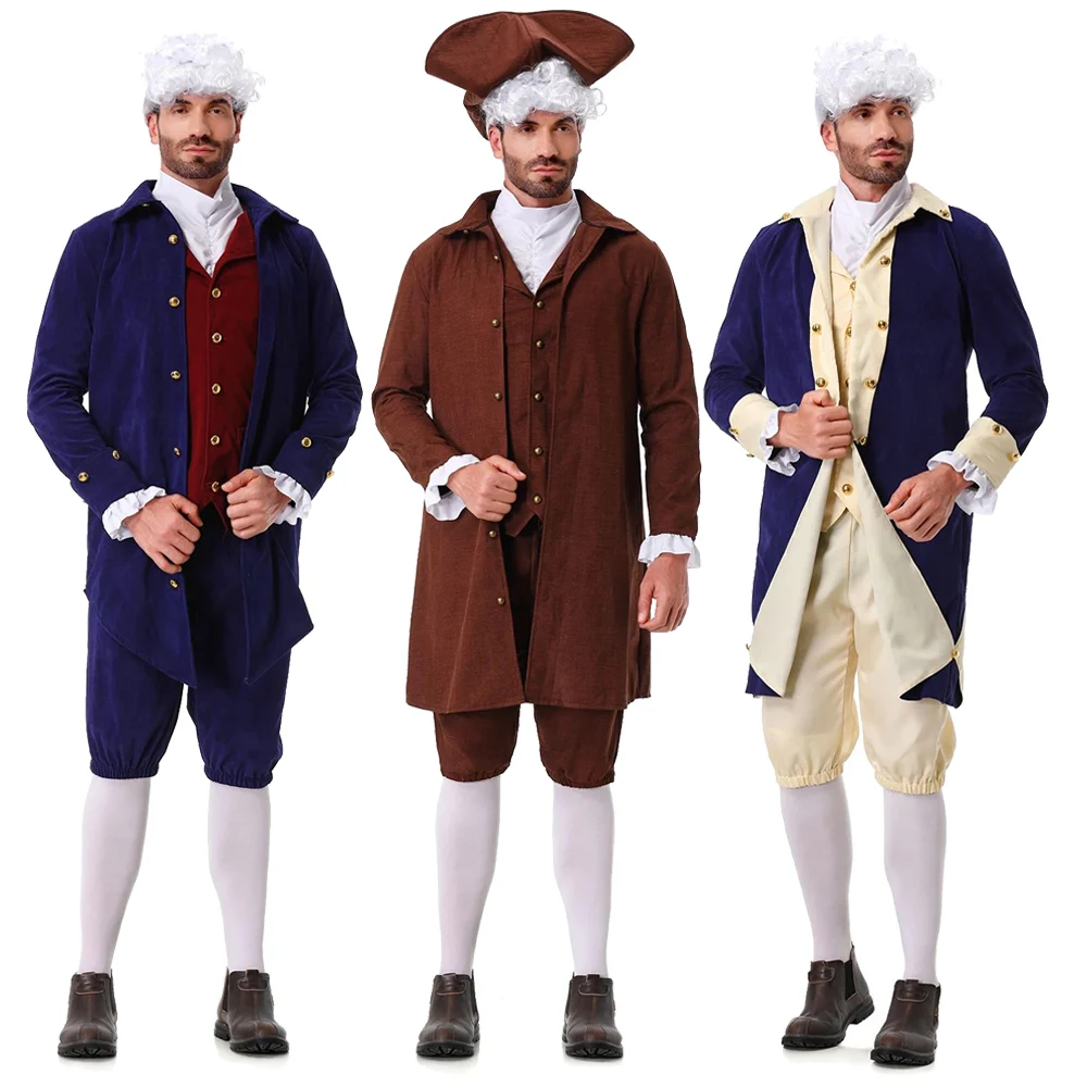 

Halloween British Duke Cosplay Costume Lawyer Suit With Wig Lace Sleeves Carnival Party Stage Show Dress
