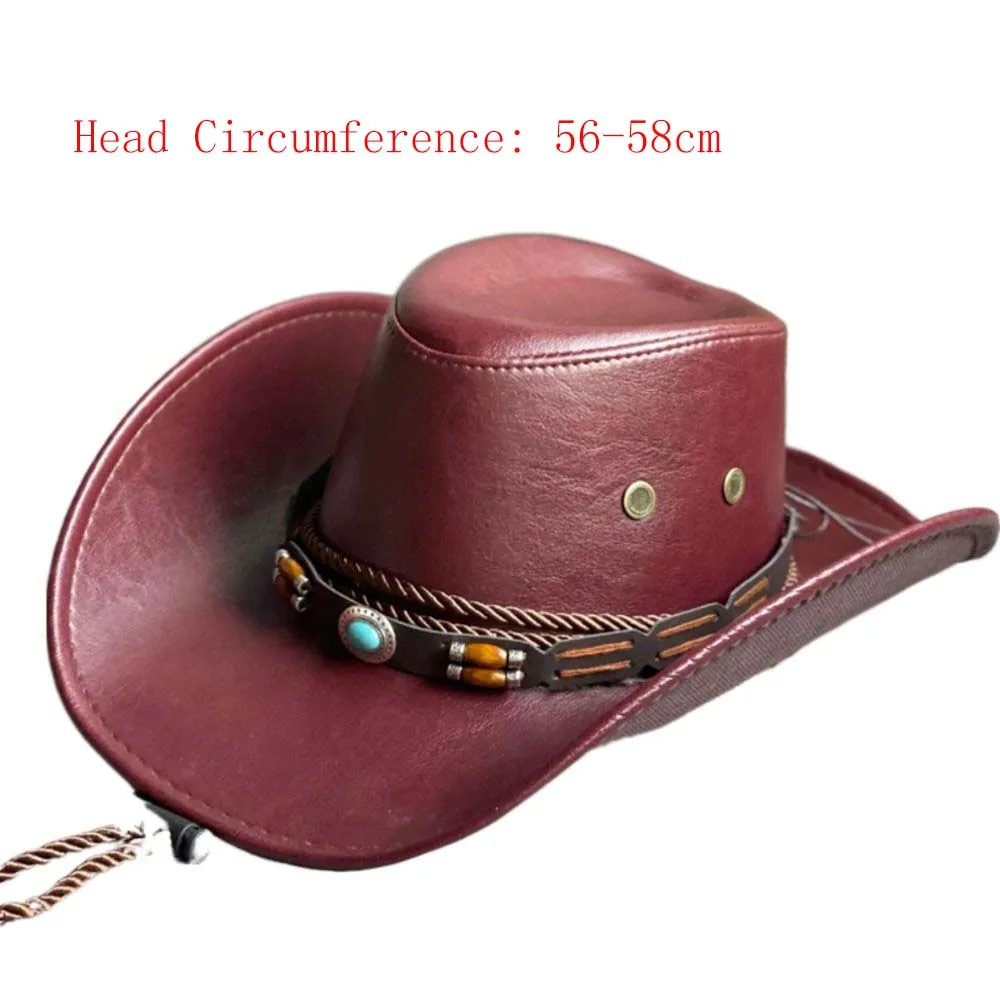 Fashion Faux Leather Western Cowboy Hat for Women Men Vintage Gentleman Dress Hats Panama Cowgirl Jazz Cap Sombrero Hombre Caps