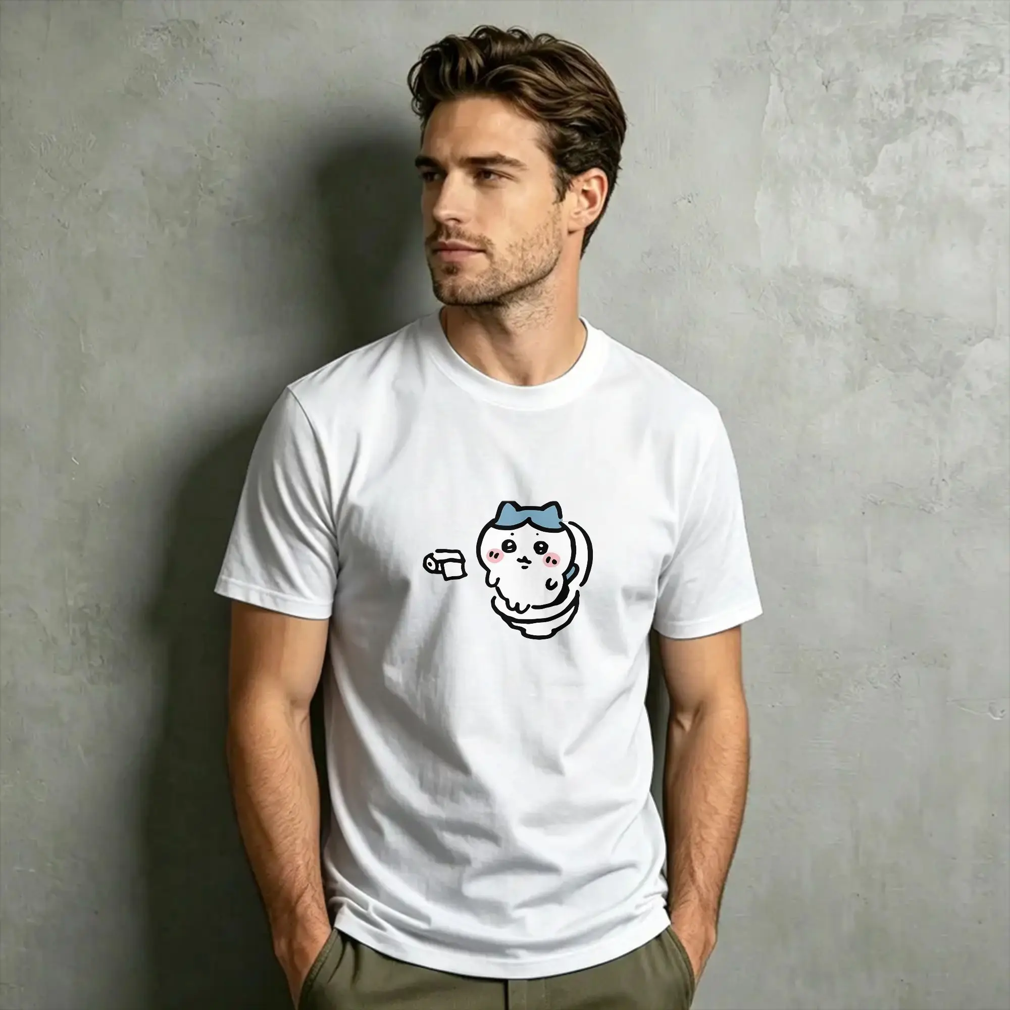 C-Chiikawas Toilet  Poop Meme Men T Shirts  Funny Tees Short Sleeve Crewneck T-Shirt Cotton 4XL 5XL 6XL Clothes
