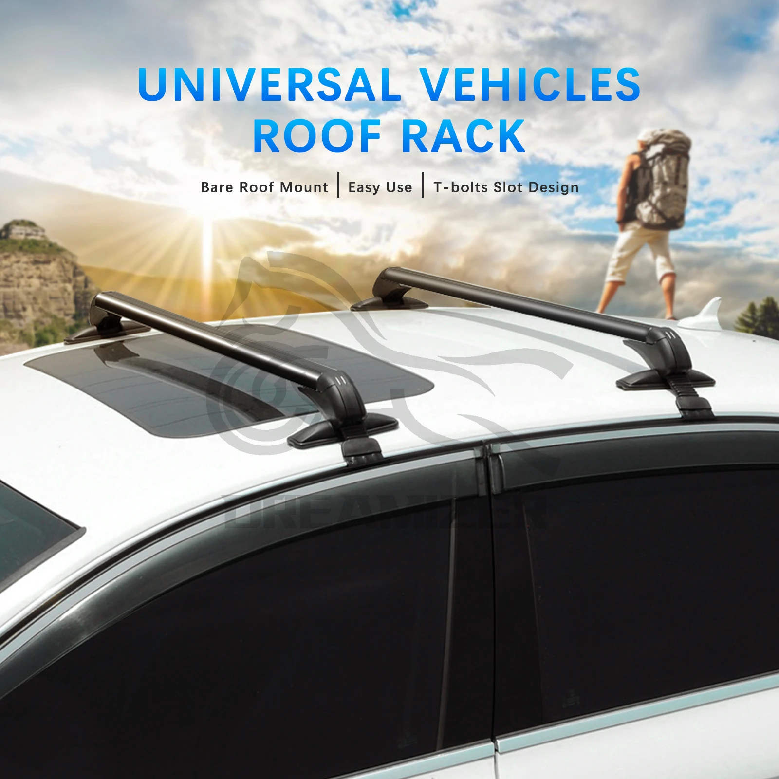 1 Pair Universal Vehicle Car Roof Mounting Rack Rail Bar Black Aluminum Luggage Carrier With Lock Top Car Rack