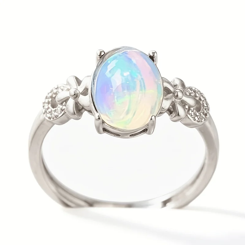 1Pce 7x9mm Natural Opal Ring S925 Sterling Silver Ring | Dark Academia| Rustic | Halloween, Black Friday, Thanksgiving gifts