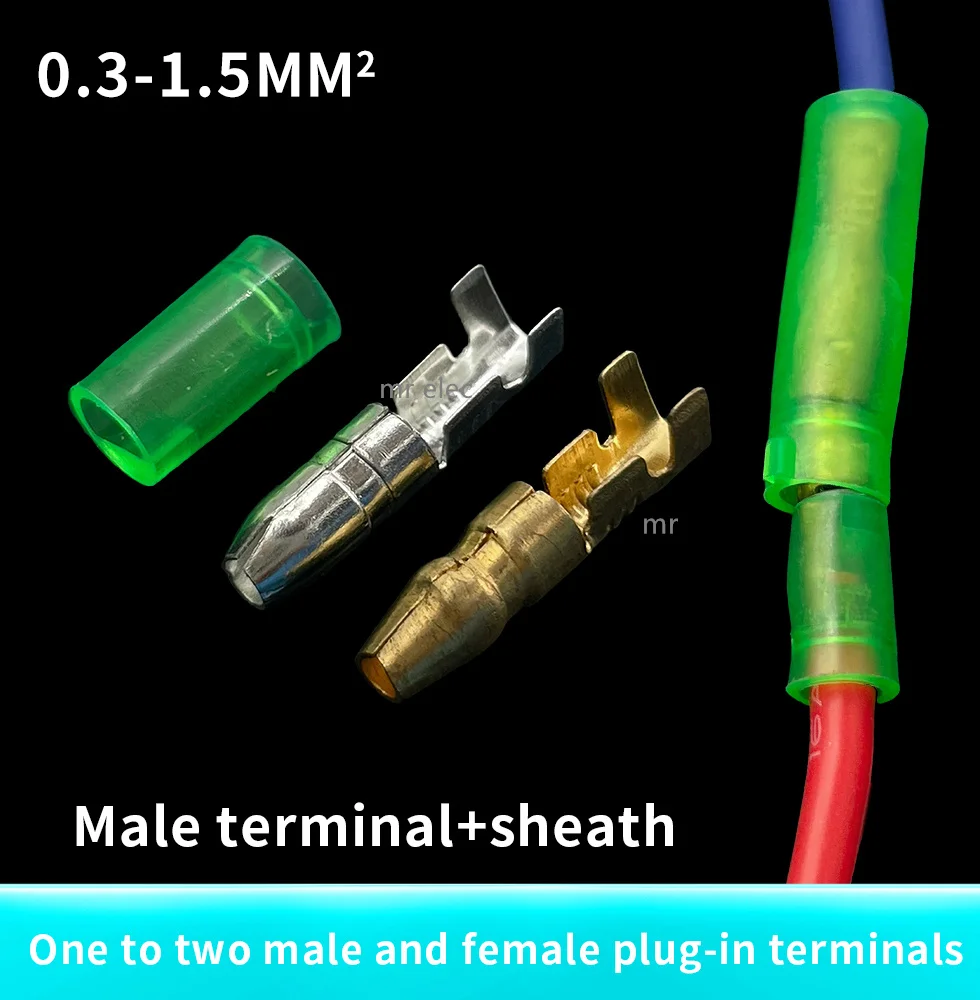 4.0 bullet terminal car electrical wire connector diameter 4mm Female + Male + Case Cold press terminal Green 25/50/100sets