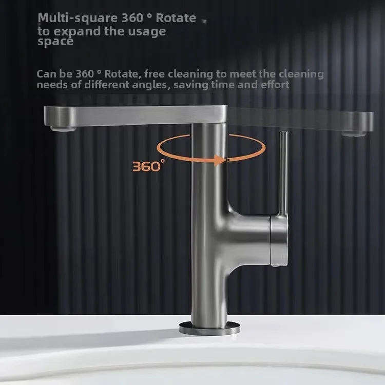 High quality copper gun gray basin hot and cold faucet, household single hole faucet that can rotate 360 degrees freely