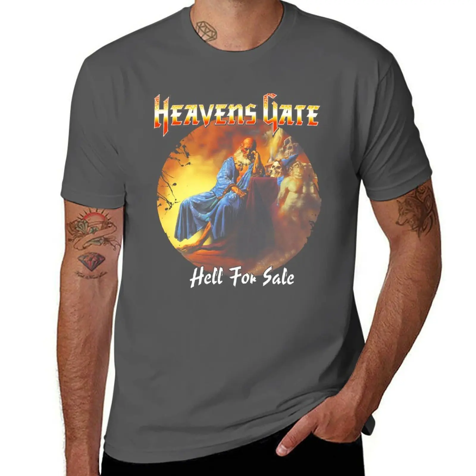 

Power Metal Legends! Heavens gate design for black backgrounds T-Shirt cotton t shirts high quality man graphic t shirt T-Shirt
