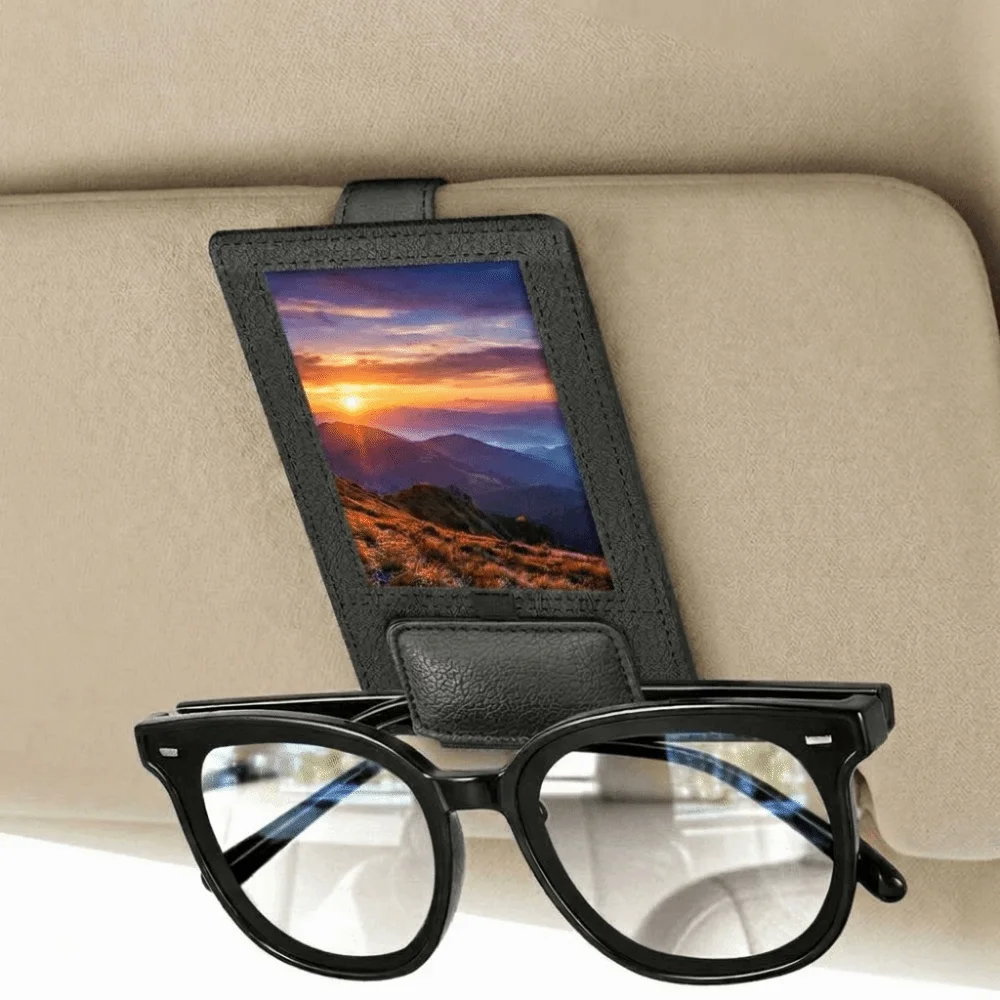 2-in-1 Car Visor Clip with Photo/ID Card Slot Universal Magnetic Sun Visor Clip Anti-Fall Anti-Slip Sunglasses Holder Clip