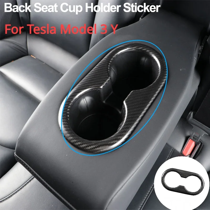 For Tesla Model 3/Y Real Dry Carbon Fiber Back Rear Seat Cup Holder Sticker Modification Cover for Tesla Model Y 2023 Accessorie