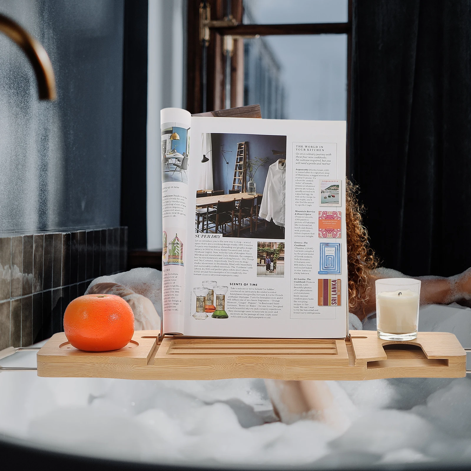 

Bathtub Tray Adjustable Bamboo Bath Tray Non Slip Handles Phone Tablet Holder Towel Storage Rack Expandable Bath Accessories