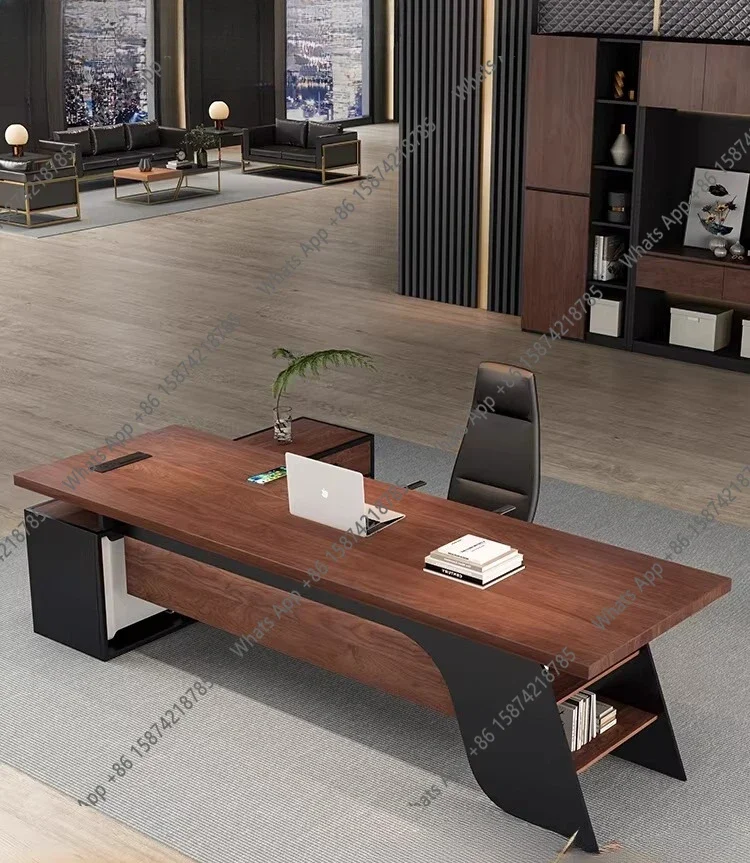 N62 Walnut office computer desk president manager office creative desk solid wood boss table with side cabinet