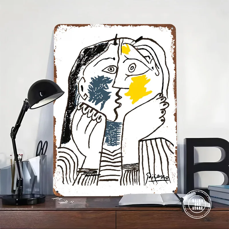 The Kiss By Pablo Picasso Tinplate Poster Customized Wall Art Vintage Metal Signs Retro Tin Plaque for Home Decoration Luxury