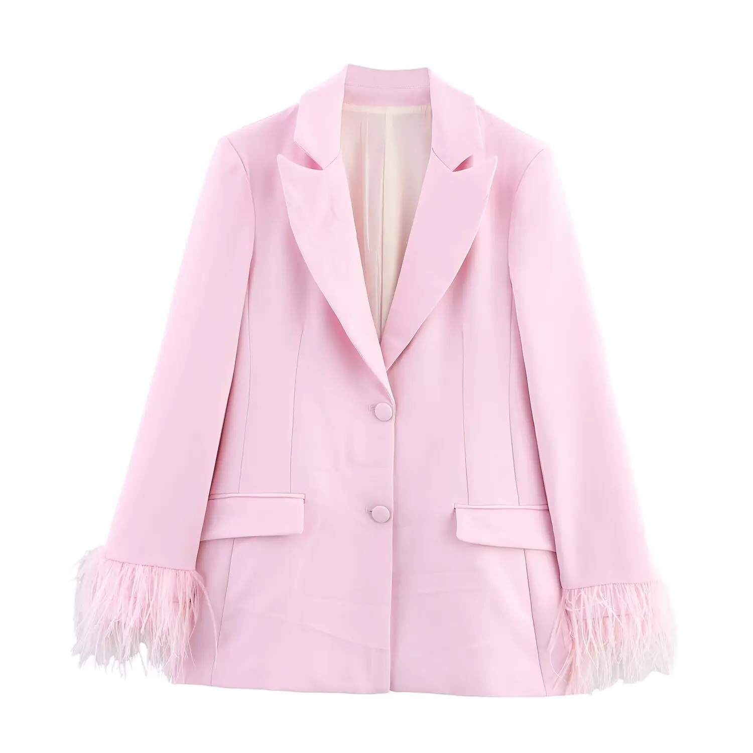 

Nice New Women's Clothing European And American Style Fashionable All-match Solid Color Feather Cuff Jacket