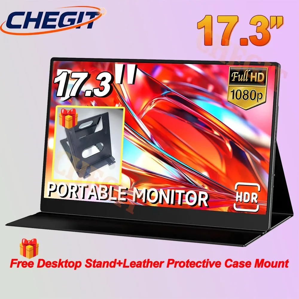 

【Подарок】Портативный монитор 17,3 дюйма с защитным чехлом 1080P HDR с низким синим светом для XBox PS4/5 Switch, удлинитель для сотового телефона, ПК, ноутбука