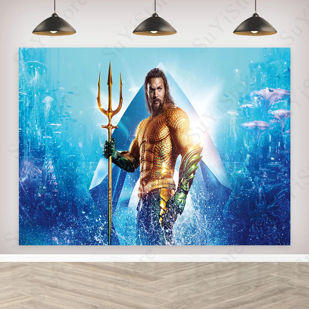 SuperHero Aquaman Photography Backdrop DC Comics Boys Birthday Party Decoration Banner Photo Background Booth Props