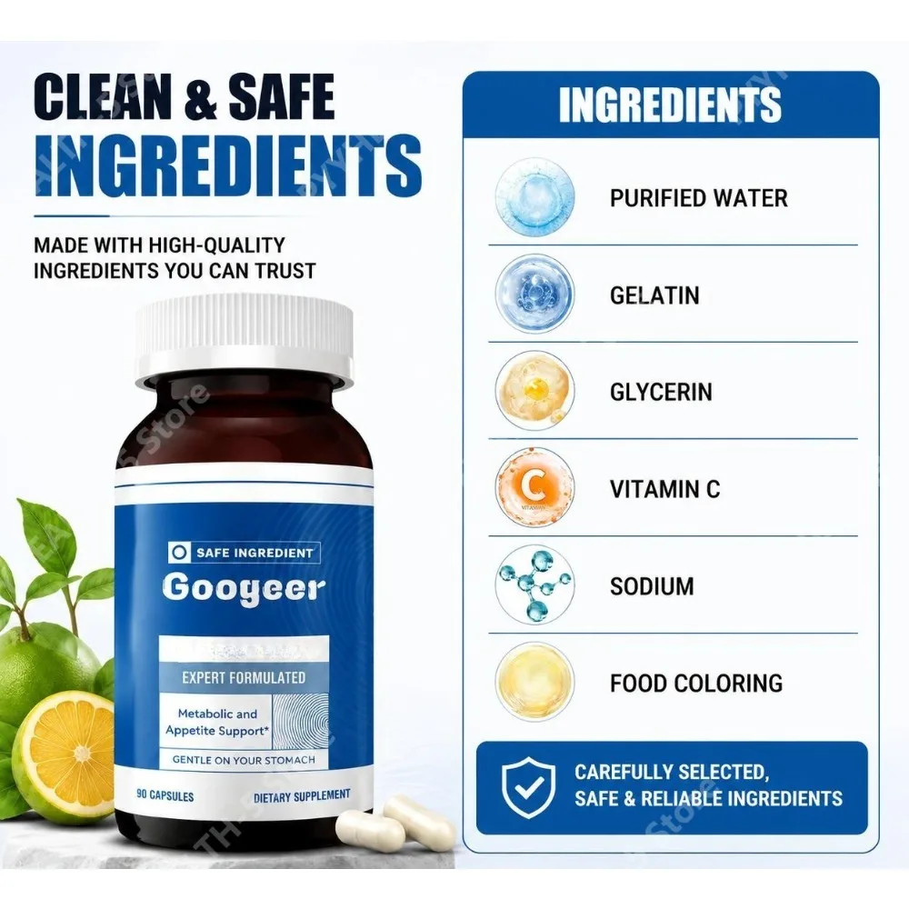 Googeer Vitamin C Capsules Natural Support Metabolism and Appetite, Gentle on Your Stomach, Rapid Absorption, 90 Capsules