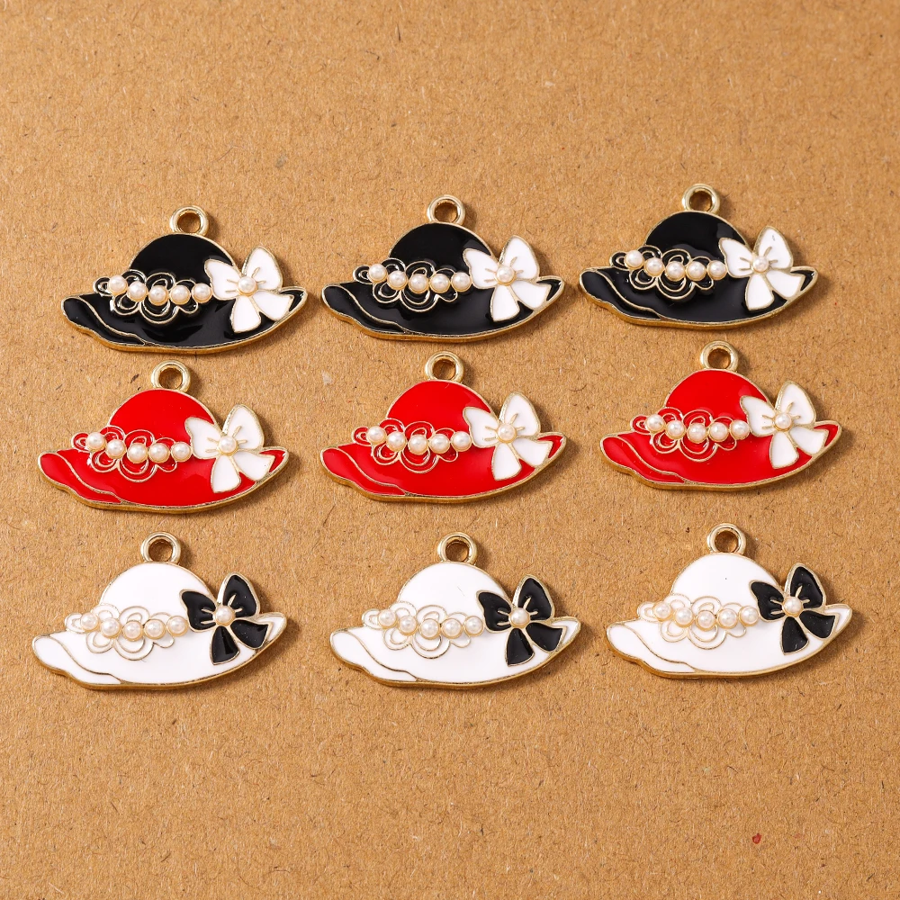 

10pcs Cute Pearl Bowknot Hat Charms Pendants for Jewelry Making Necklace Earrings Bracelet DIY Handmade Accessories Supplies