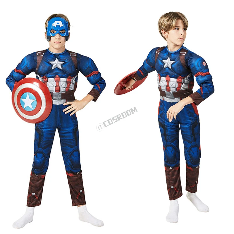 Captain America Costume Superhero Bodysuit Captain America Sheild Mask Halloween Cosplay Costume for Jumpsuit Set