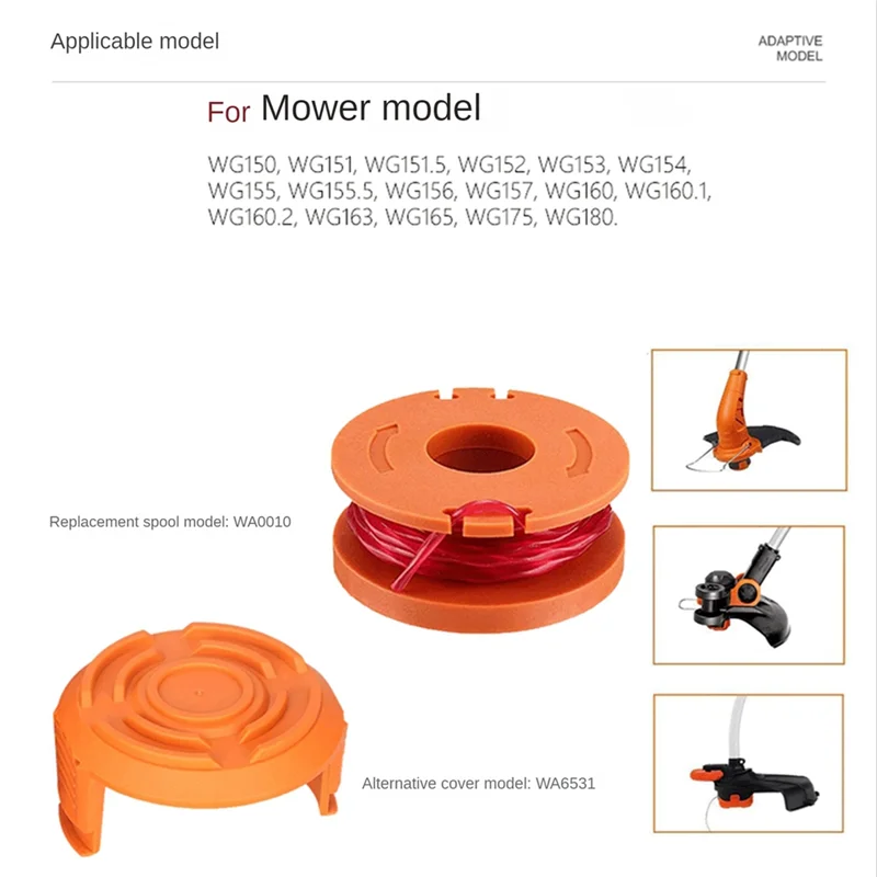 6PCS for Replacing WORX WA0010/WA6531 Spool Mowing Head Mowing Line Cover Grass Rope Reel