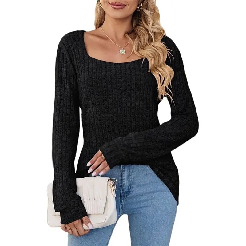 

CYL-рубашки с длинными рукавами для женщин, туника с круглым вырезом, свитер, деловой повседневный крой, осенние легкие свитера, черный размер XL