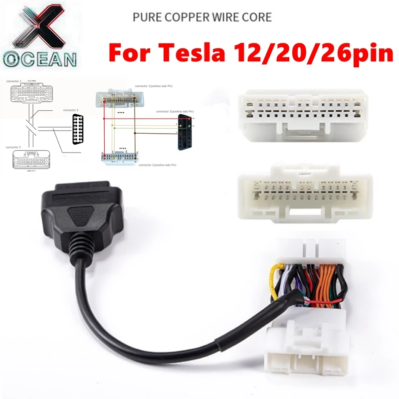 For Tesla OBD2 Connector Model 3 OBD Diagnostic Car Tools 12 /20/26Pin Male Female to 16Pin Cable Model Y Auto Adapter For Tesla