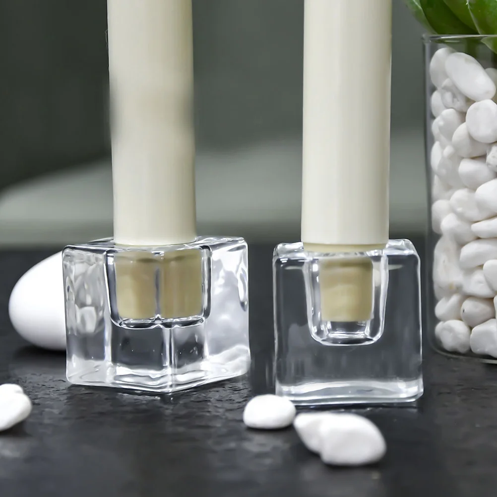 

2Pcs Modern Tapered Glass Holders Thick Glass Romantic Atmosphere Birthday Christmas Valentine's Day