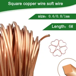 0.6/0.8/1mm square copperen wire soft wire anti-rust craft jewelry wire for jewelry DIY bracelet earrings 6M copperen flat wire