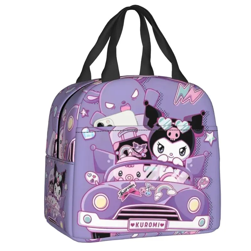 

Custom Kuromi Cartoon Movie Insulated Lunch Bags Camping Travel Classical Anime Portable Thermal Cooler Lunch Box Women Children