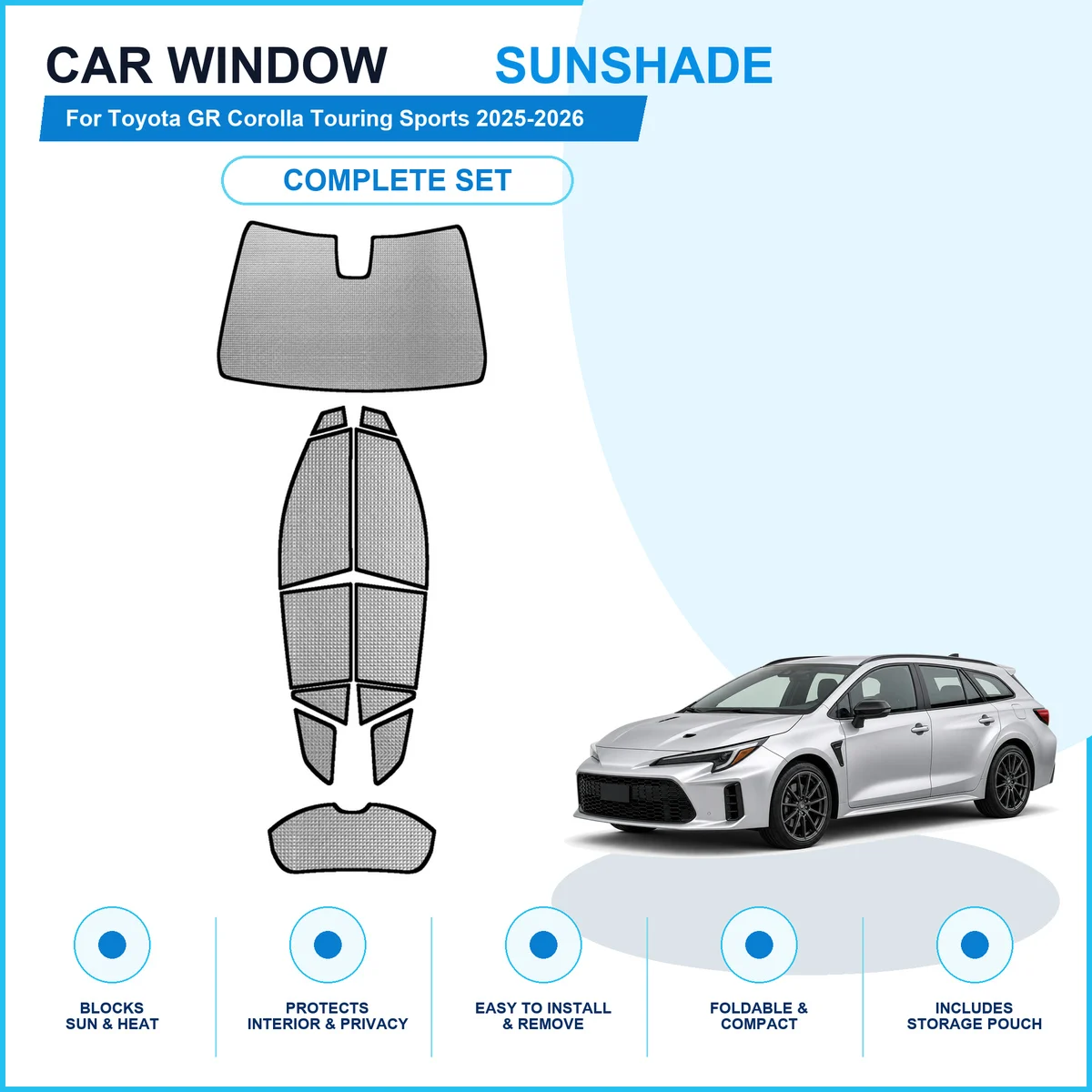For Toyota GR Corolla Touring Sports 2025-2026 Custom Full Set Window Sunshades Aluminum Foil Suction Cup Anti UV Privacy