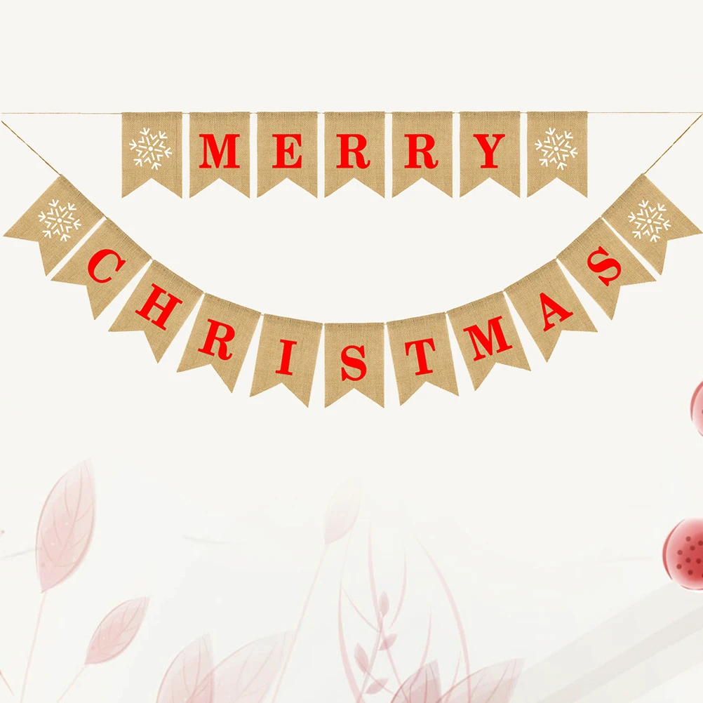 

Merry Christmas Letter Banner Linen Burlap Flag Swallowtail Hanging Decor Party Supplies Outdoor Indoor Christmas